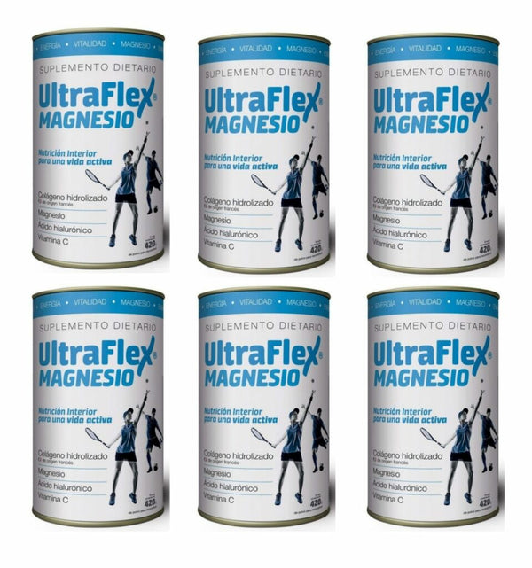 Ultraflex Magnesio 6-Can Combo: 420g, French Hydrolyzed Collagen, Magnesium, Hyaluronic Acid & Vitamin C