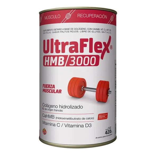 Ultraflex Dietary Supplement HMB 3000 Can (420gr/14.20oz): High-Dose Vitamin C, French Collagen, Hyaluronic Acid, Gluten-Free & Lactose-Free Formula